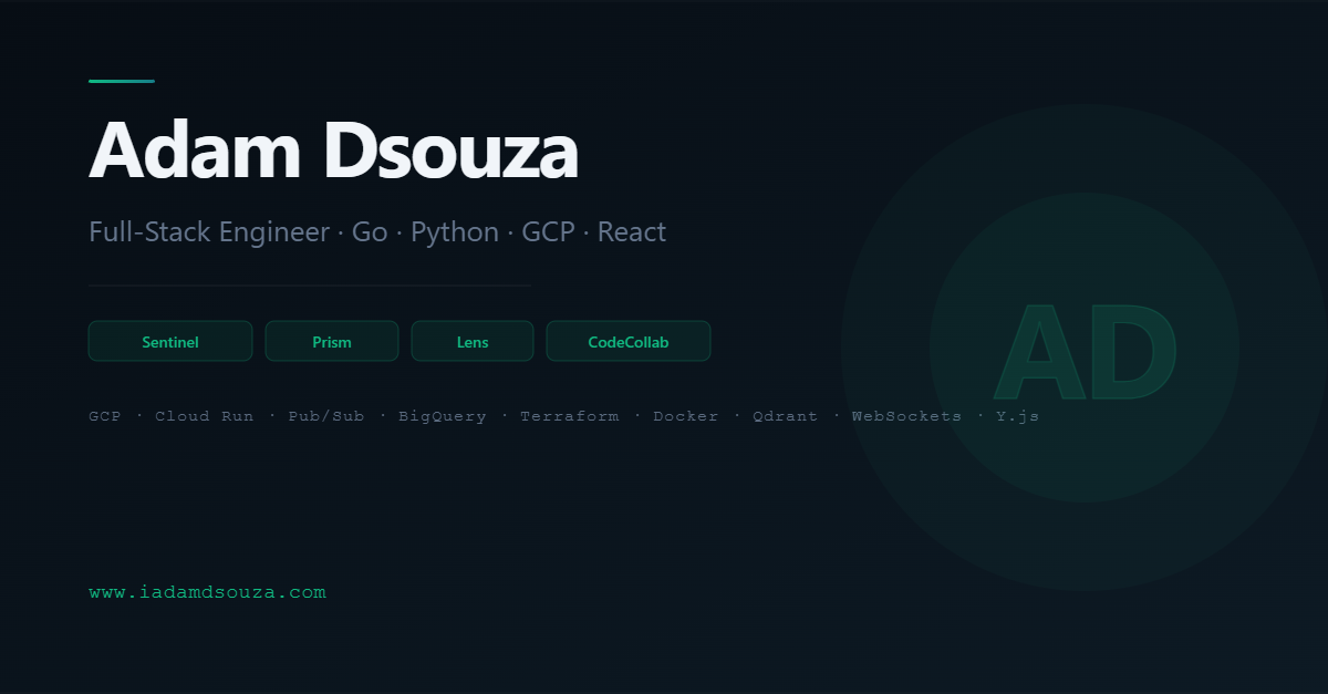 Adam Dsouza | Software Engineer — Go, Python, GCP, React | New York